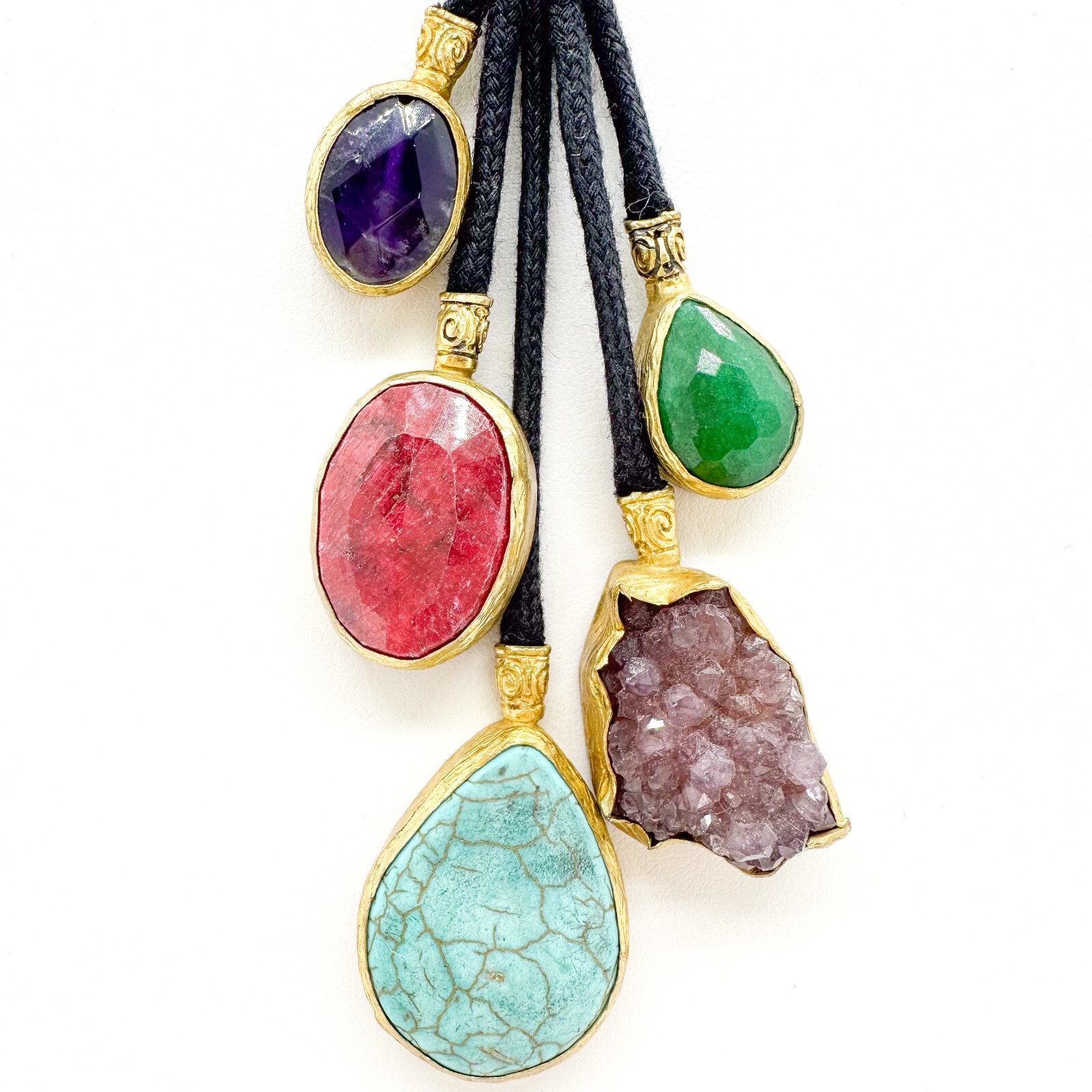 Vita New York Necklace Natural Multi Stone Gold Plated Cord Gold Plated Unsigned