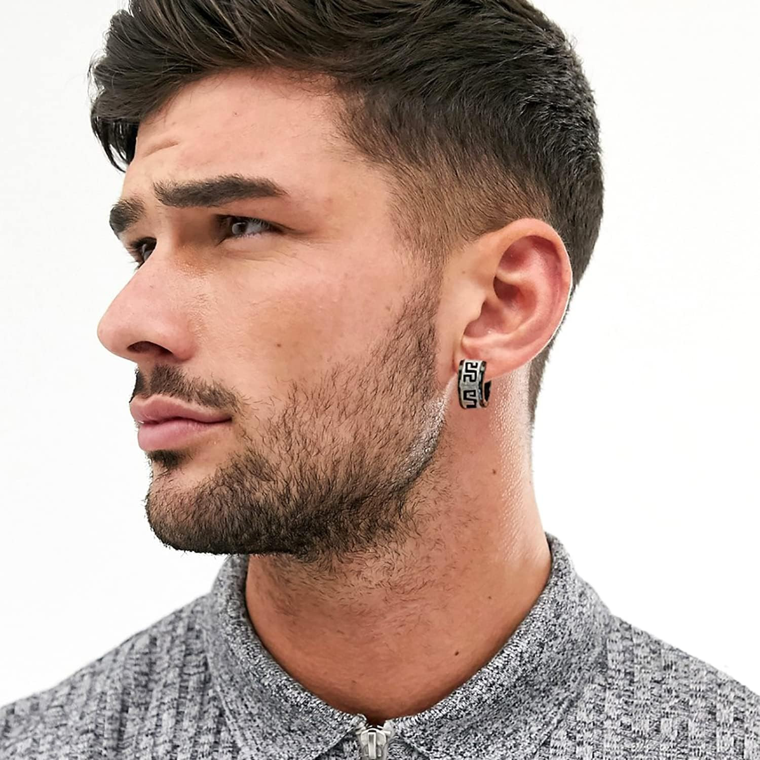 RIOSO 9Pairs Hoop Earrings for Men Stainless Steel Black Men’S Hoop Earring