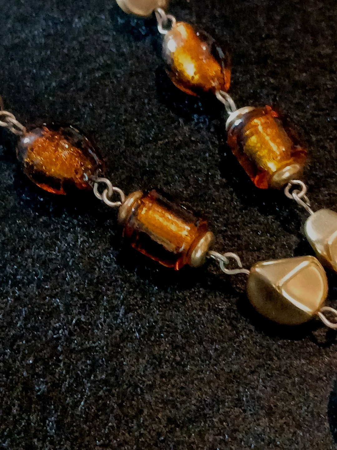 Chico’s Heavy 69g Orange Lily Necklace Amber Glass Gold Tone Statement Bold