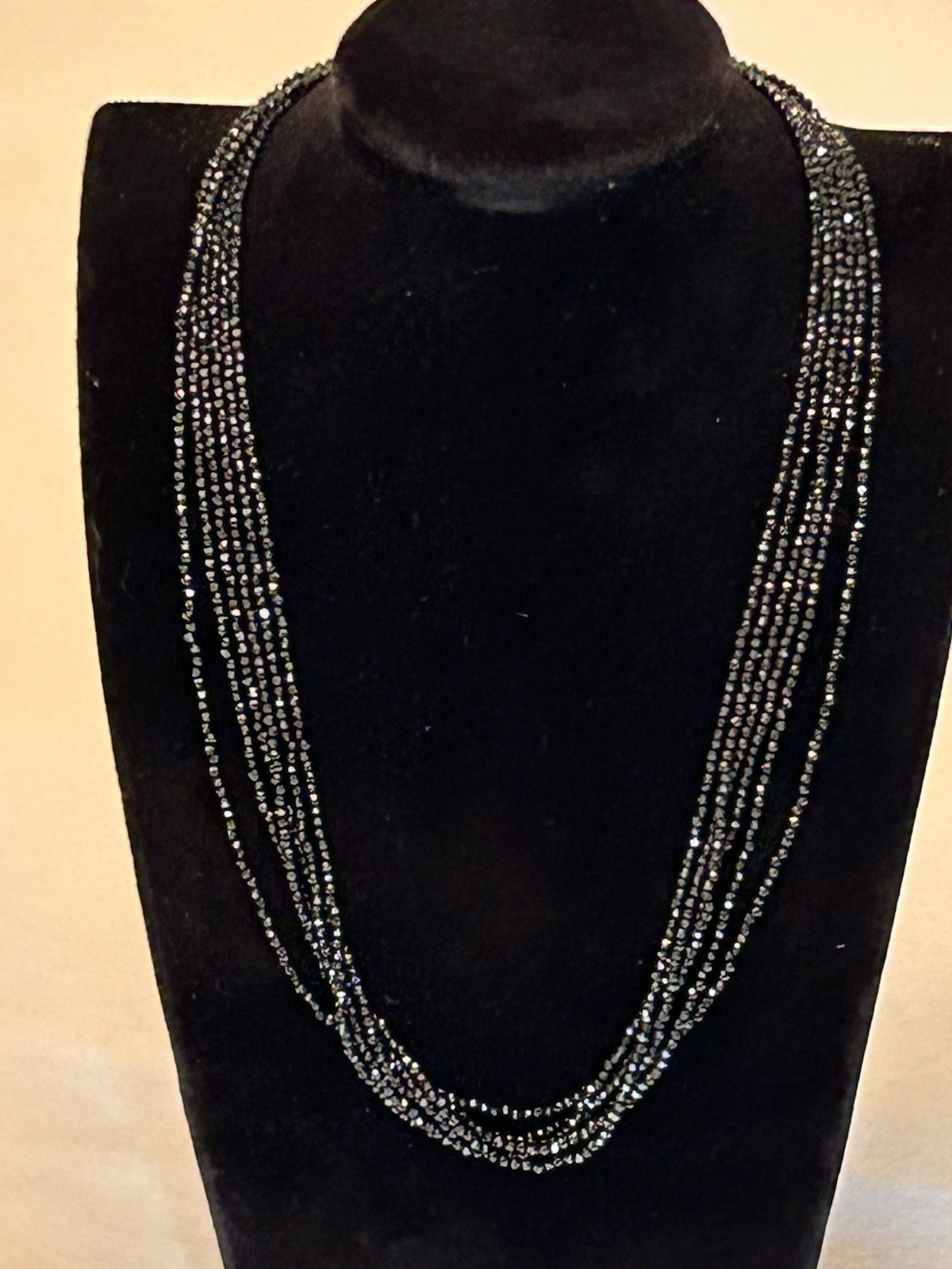 JTV Black Spinel Multi Strand Necklace Sterling Silver Magnetic Clasp NIB 18”