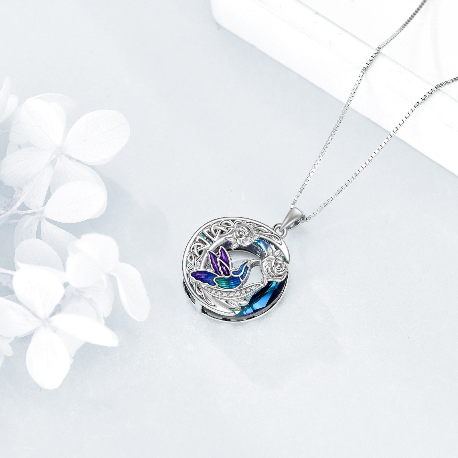 Hummingbird Necklace for Women Sterling Silver Crystal Pendant Necklace