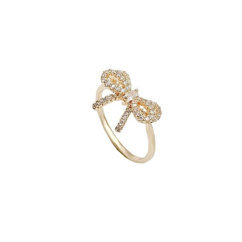 Minimalist Bow Knot Open Ring Crystal Zirconia Gold Silver Color for Women Gift