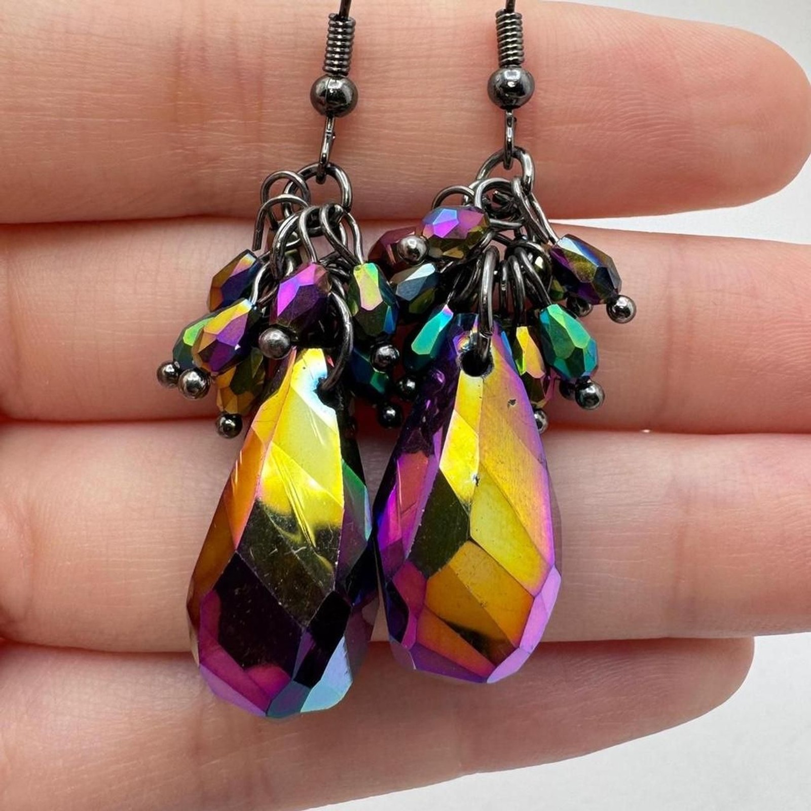 Rainbow Crystal Statement Drop Earrings Y2K Goth Festival Jewelry