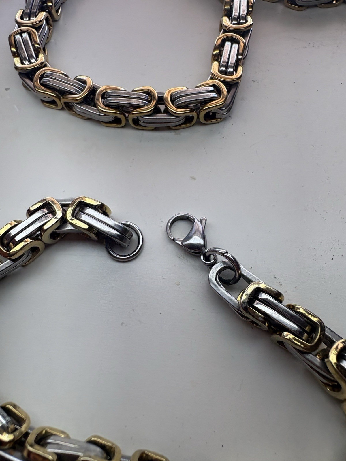 Men’s Necklace And Bracelet Set – 3 Pieces Gold/silver Color Links