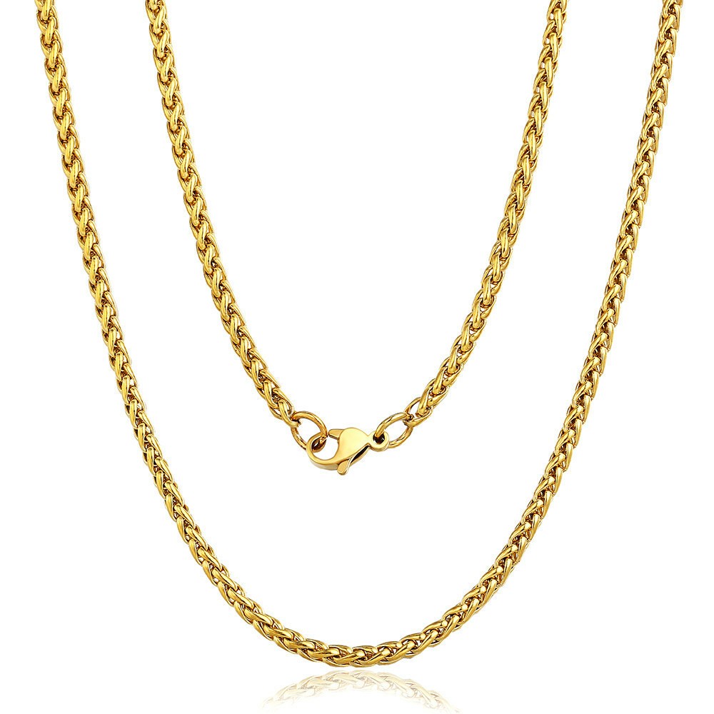 3/4/5/6/8mm Wheat Spiga Chain Stainless Steel Necklace Gold/Silver Men Link