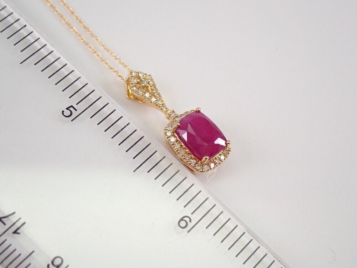 Cushion Simulated Pink Ruby Halo Women’s Pendant Chain In 14k Yellow Gold Plated