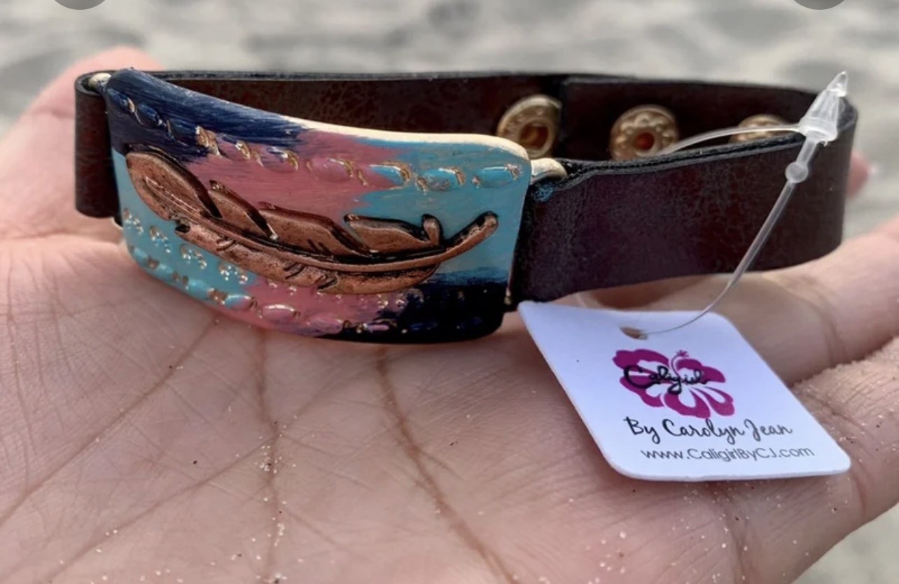 Caligirl Leaf Cuff, Adjustable Vegan leather Bracelet