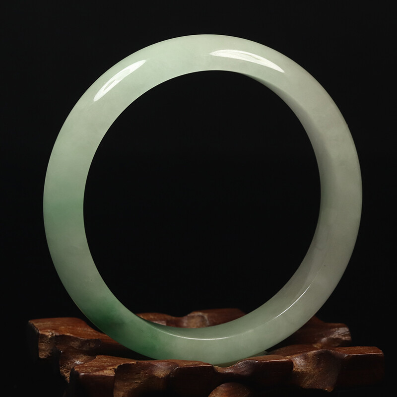 59mm White Green Jadeite Jade Bangle Bracelet Chinese Jade Bangle Women’s 11135