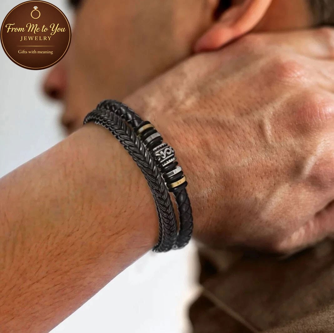 Gift for him, Leather Love bracelet engraved for valentines day.