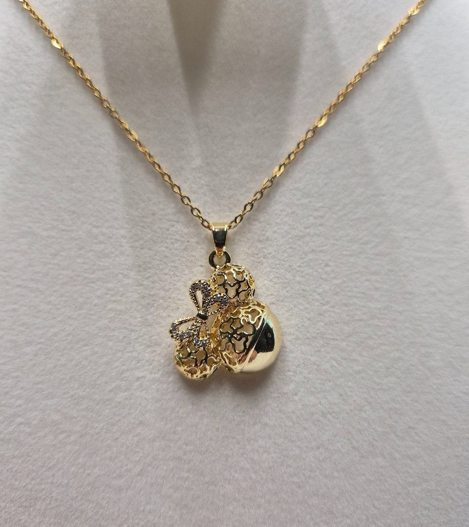 Titanium Steel Necklace Copper Pendant Cubic Zirconia Inlaid Real Gold Plating