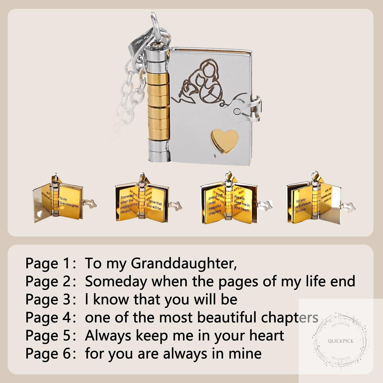 Granddaughter Book Necklace With 6 Pages Engraved Information Granddaughter Gift