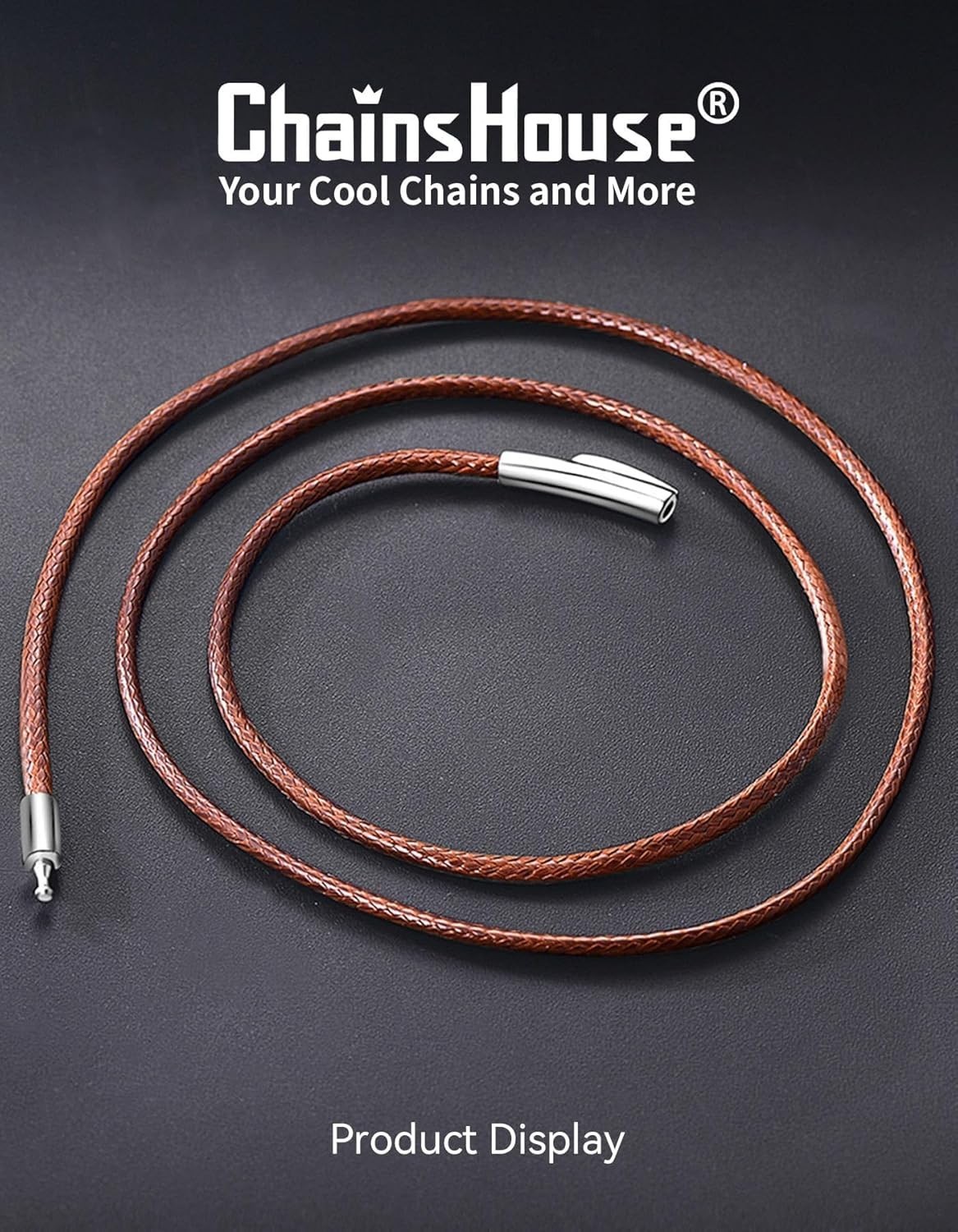Braided Leather Necklace Cord with Push Button Clasp for Pendants 16-30 Inches