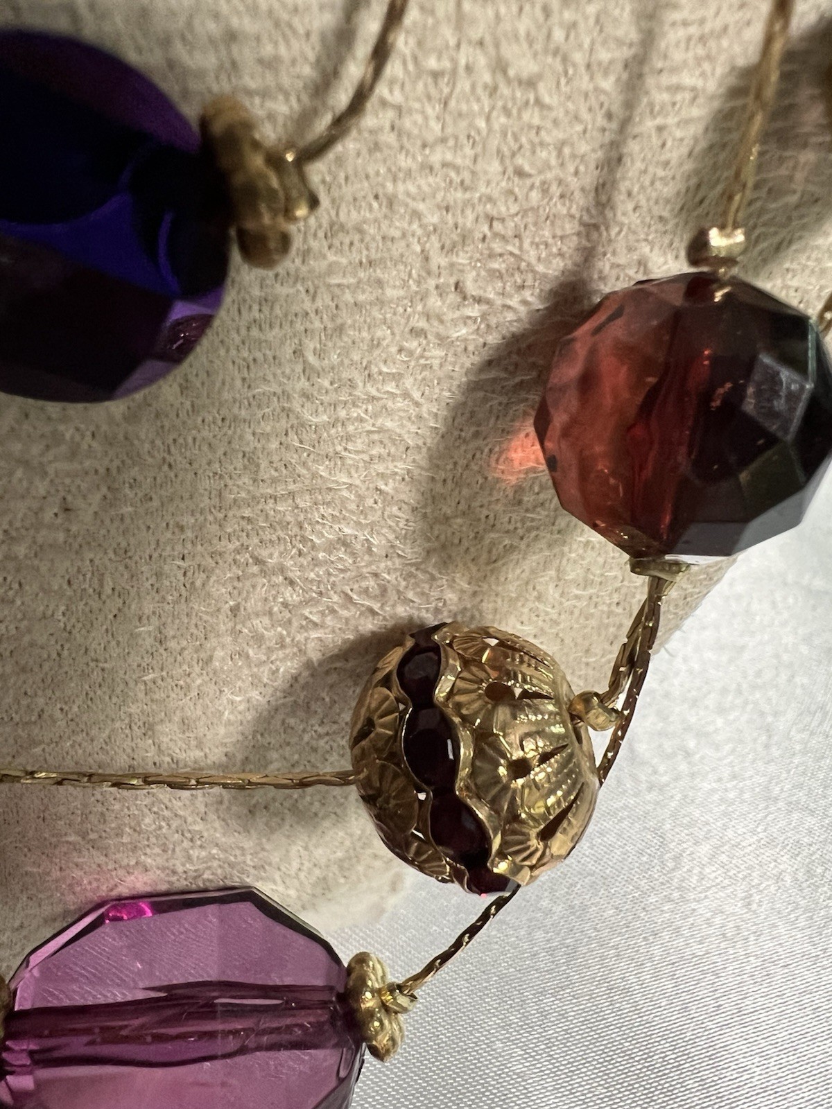 New Purple Multi Strand Layered Bead Necklace Floating Illusion Station Gold