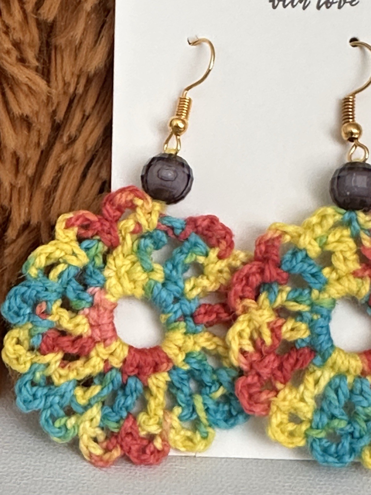 Handmade Multicolour Crochet Flower Earrings-Boho Dangle Jwellery