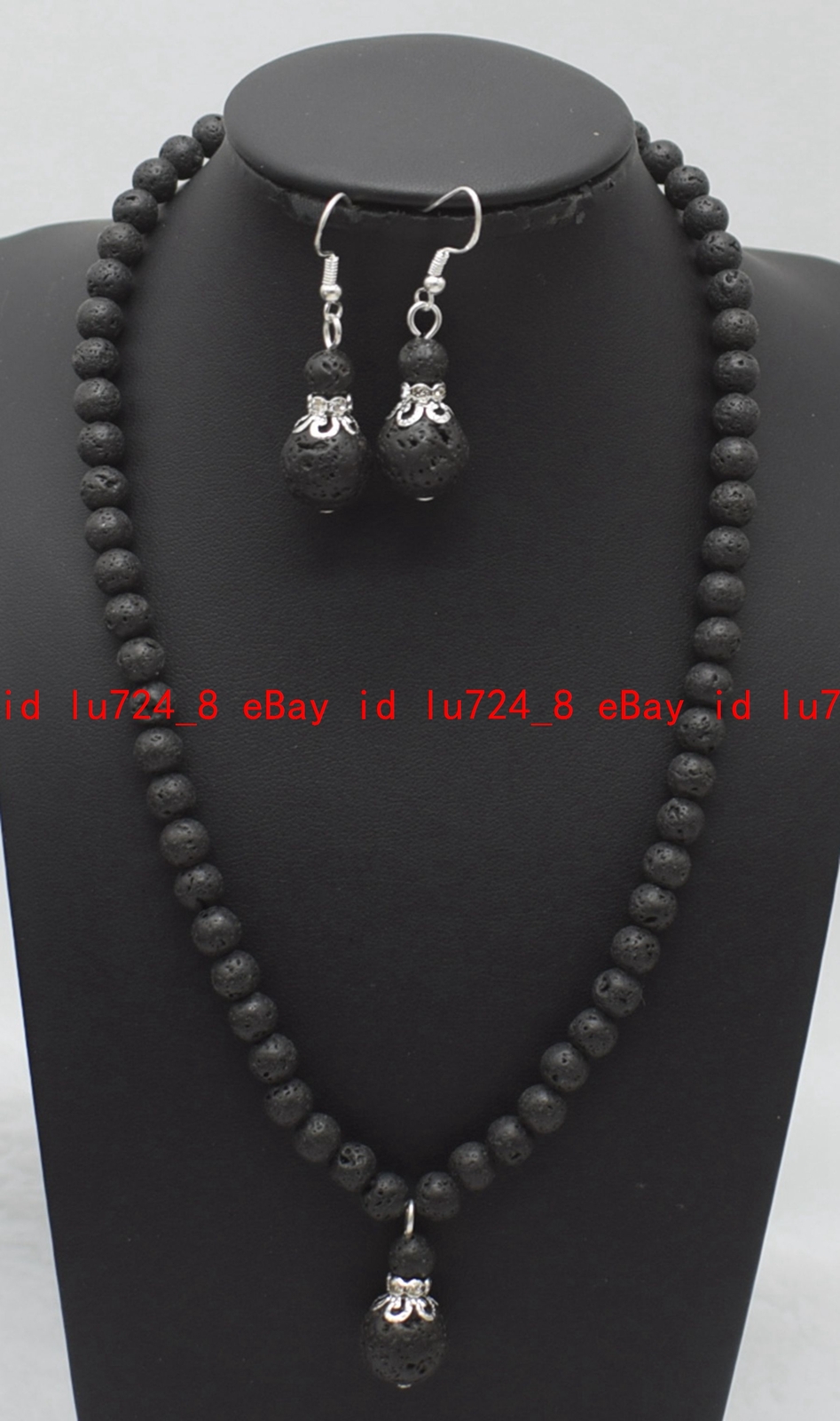 Fashion 6mm Natural Multicolor Gems Round Beads Pendant Necklace Earrings Set