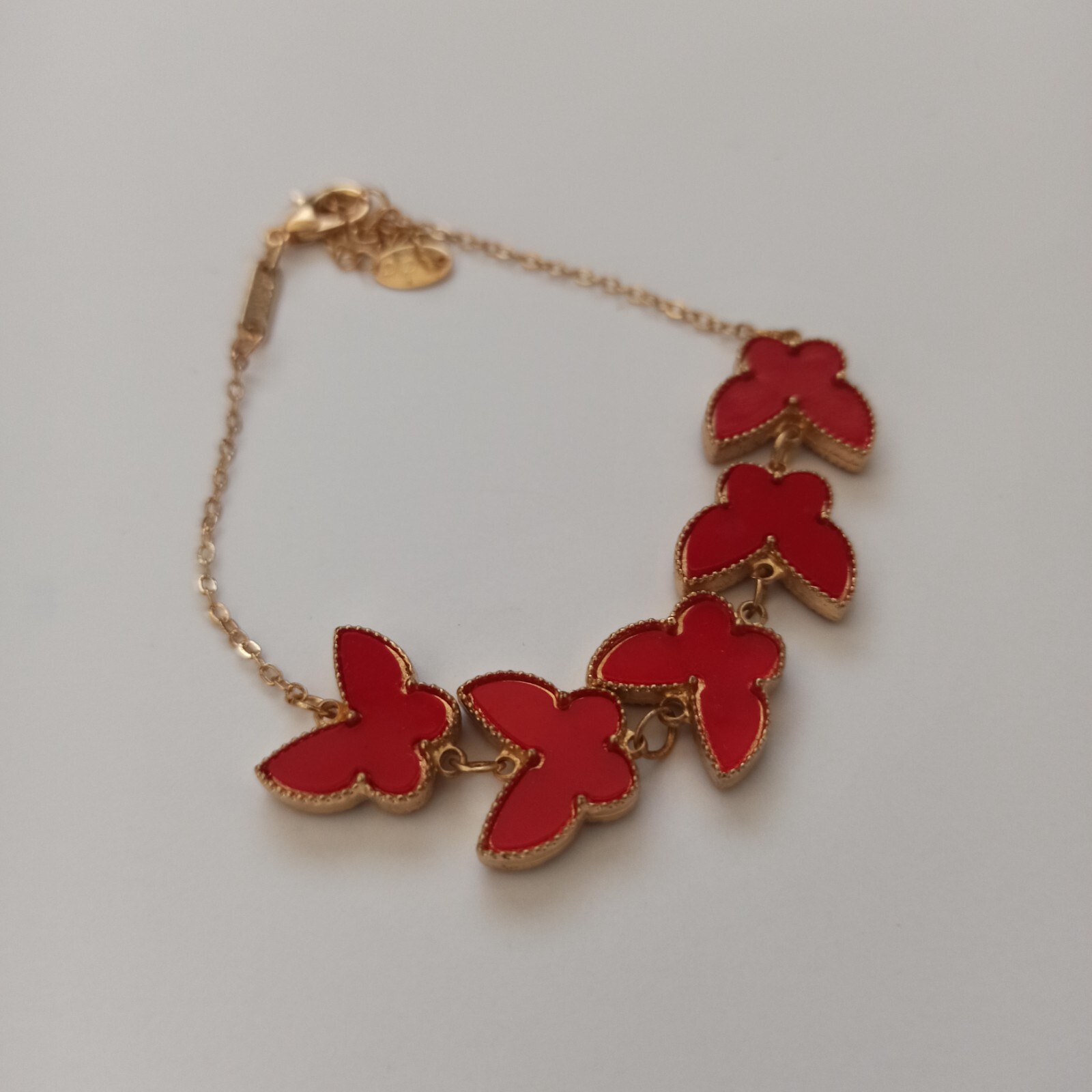 Butterfly Bracelet Red Gold Tone Fashion Signed MINISO Gift Charm Modern Trendy