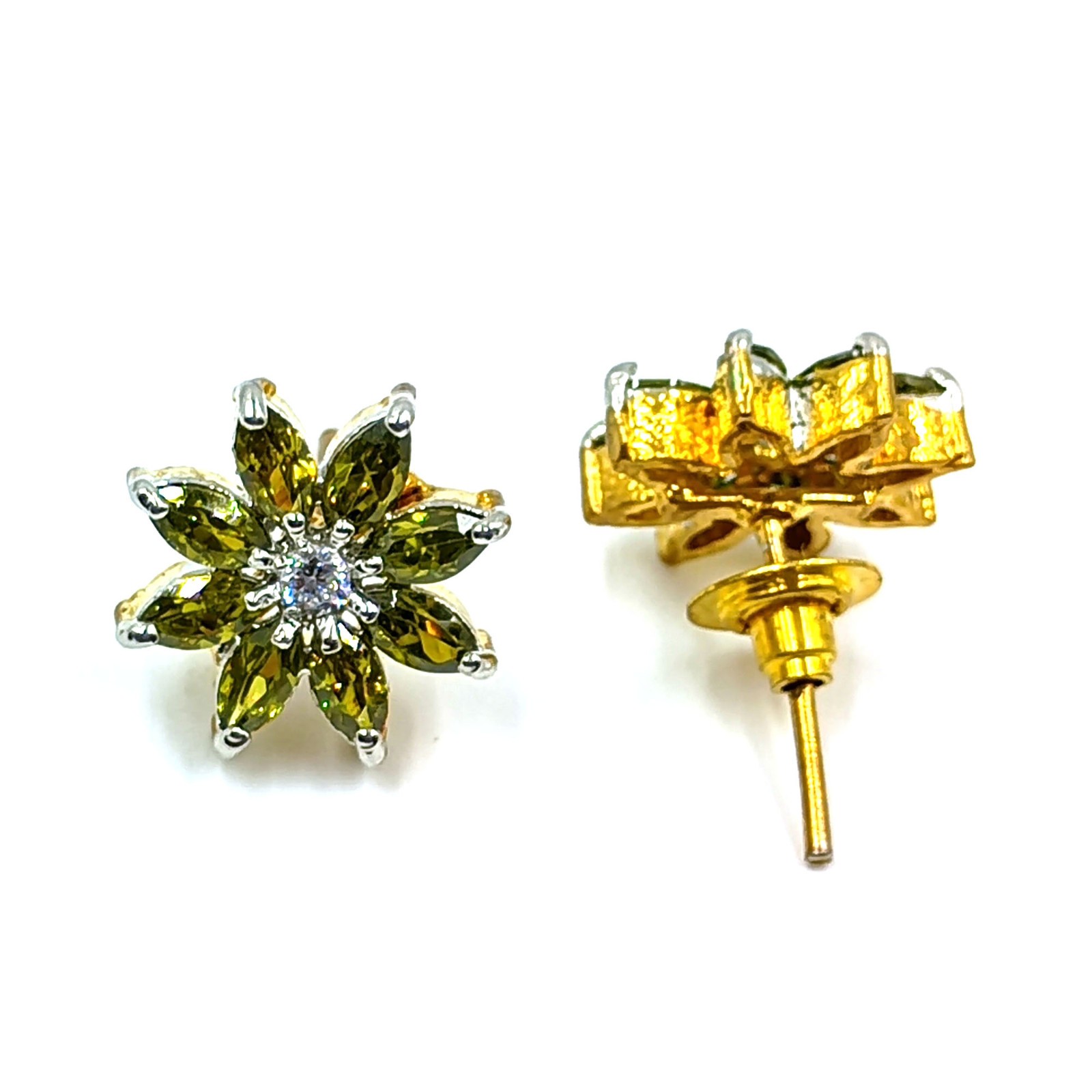 Traditional Handmade Peridot CZ Studs 22k Gold Plated South Indian Fashion