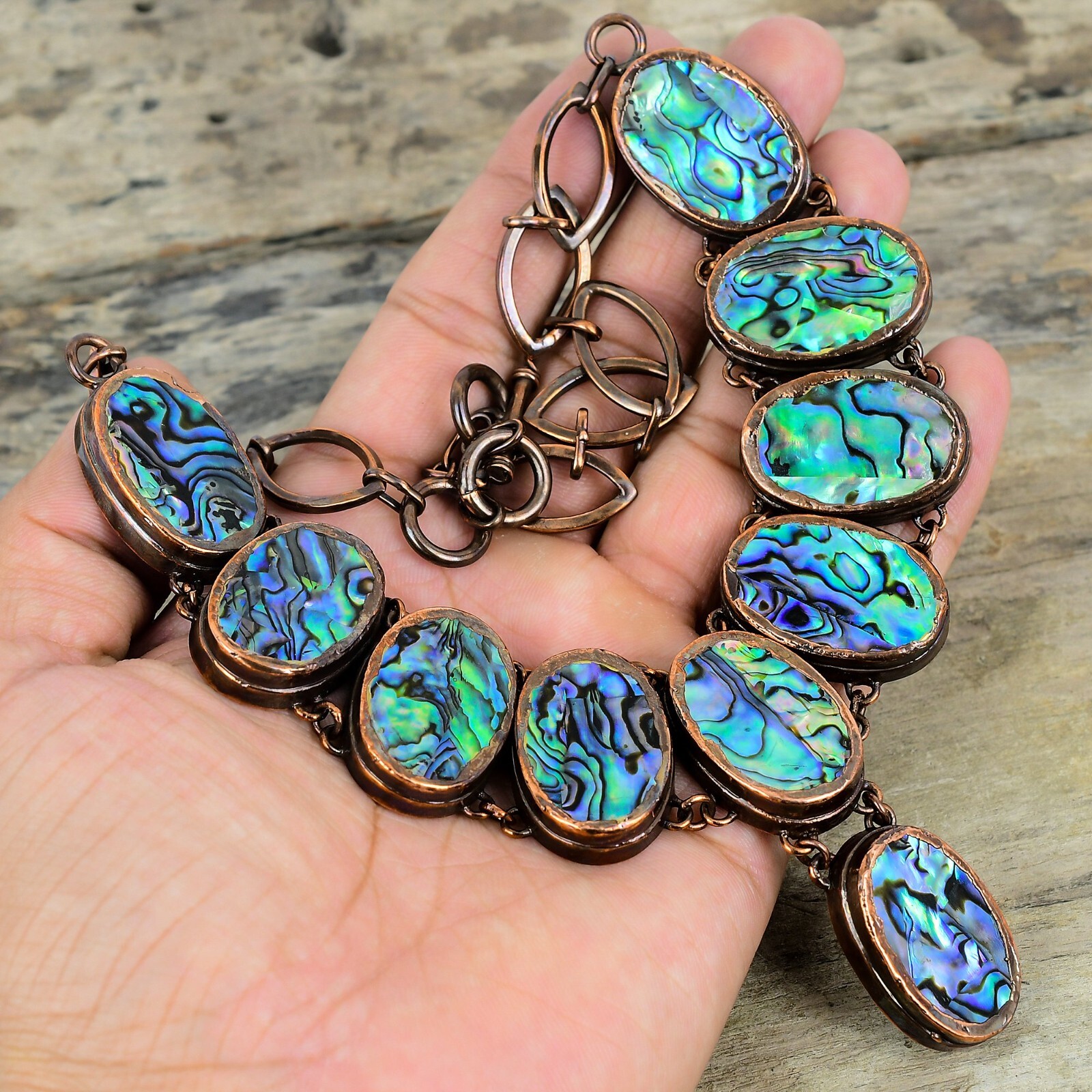 Abalone Shell Copper Sister Gift Electroformed Chain Adjustable Necklace 18.0″
