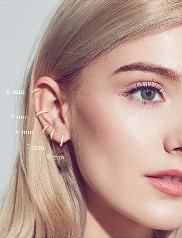 5/6/7/8/9mm 18K Gold Plated CZ Huggie Hoop Small Earrings Men & Women 2Pcs TH2