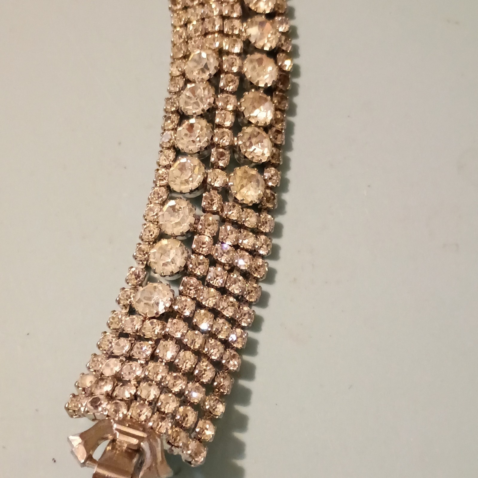 Vintage Weiss Signed Clear Rhinestone Wide Bracelet Multi Row Statement Bridal