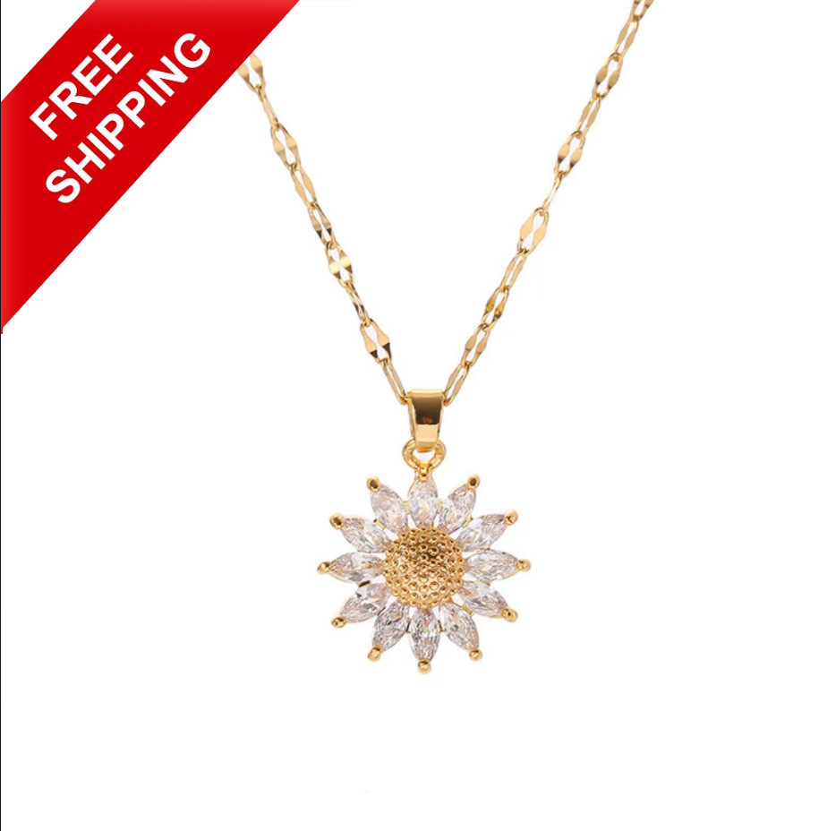 Luxury Gold Fashion Jewelry Gold Cubic Zircon Sunflower Pendant Necklace