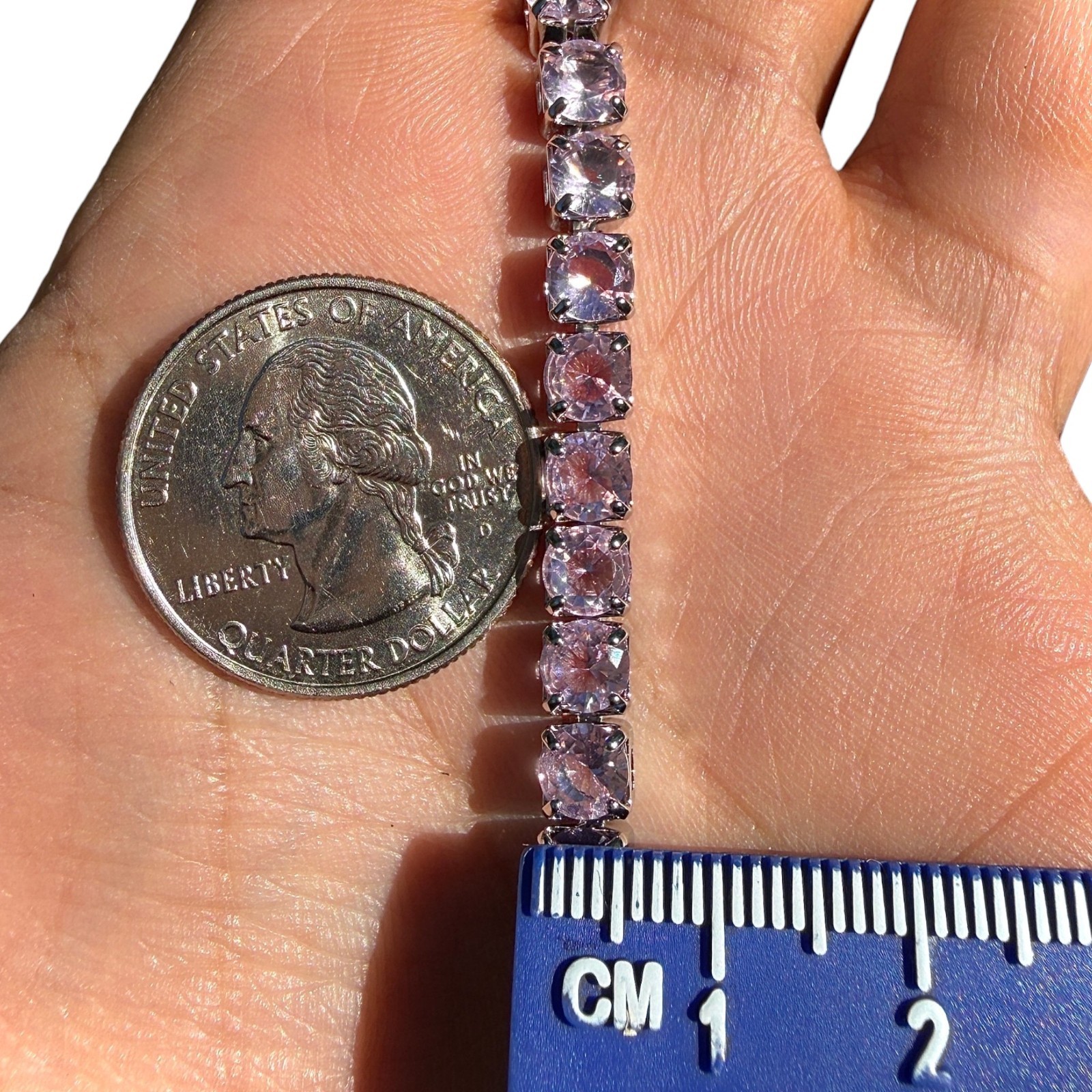 Tennis Bracelet Pink Stones Silver Plated 6.7in 7.5in Dainty