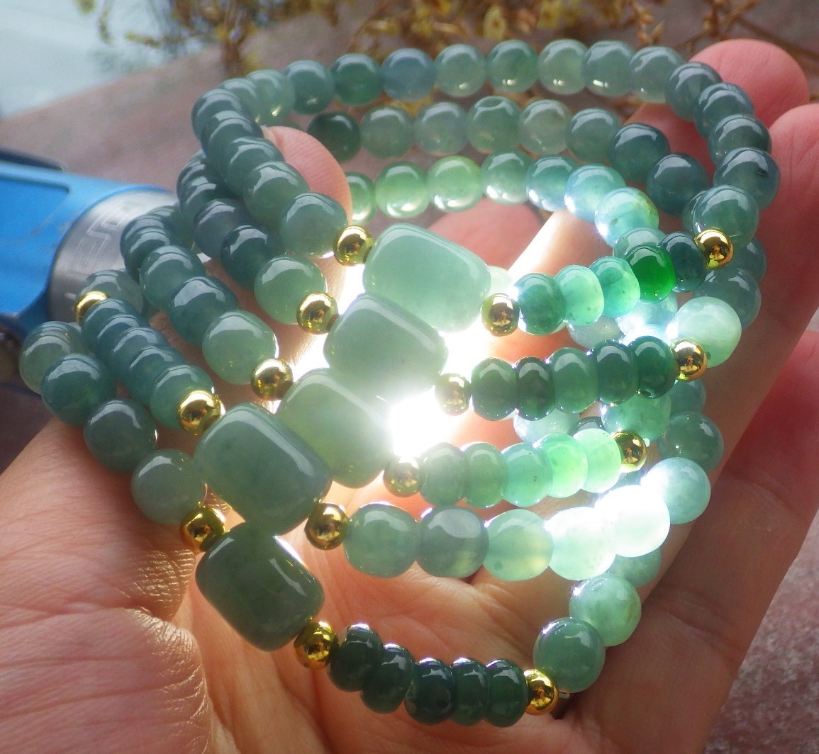 1 Pcs Green 100% A JADE Jadeite Beads Bangle Circle Bracelet 6 inches 手链 737146