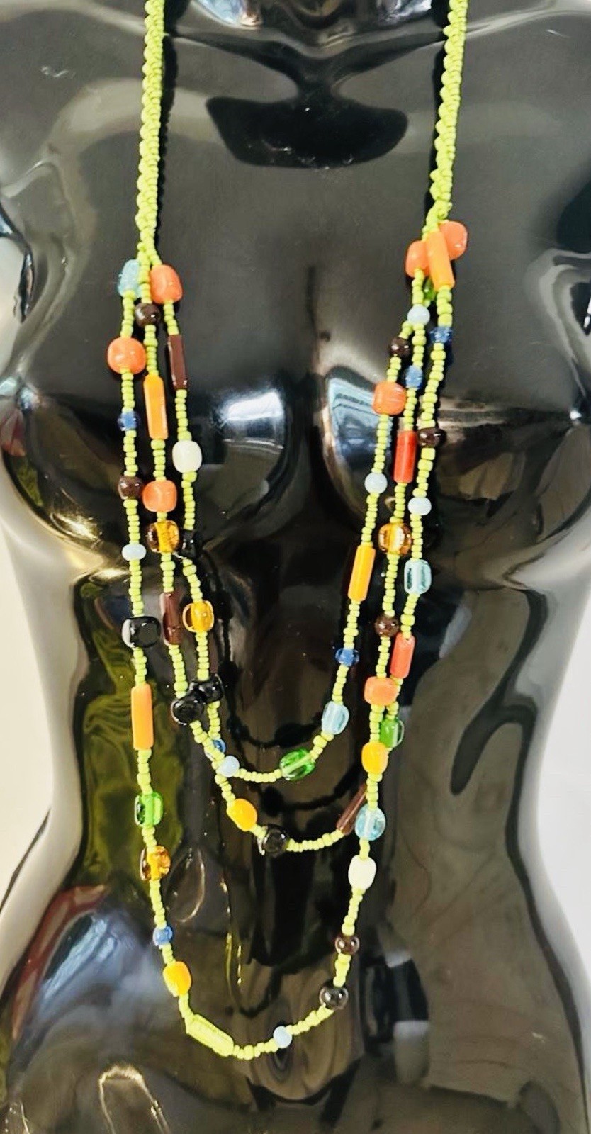 Bohemian Multicolor Round Glass Beaded Layered Necklace, Adjustable Ball/Bead