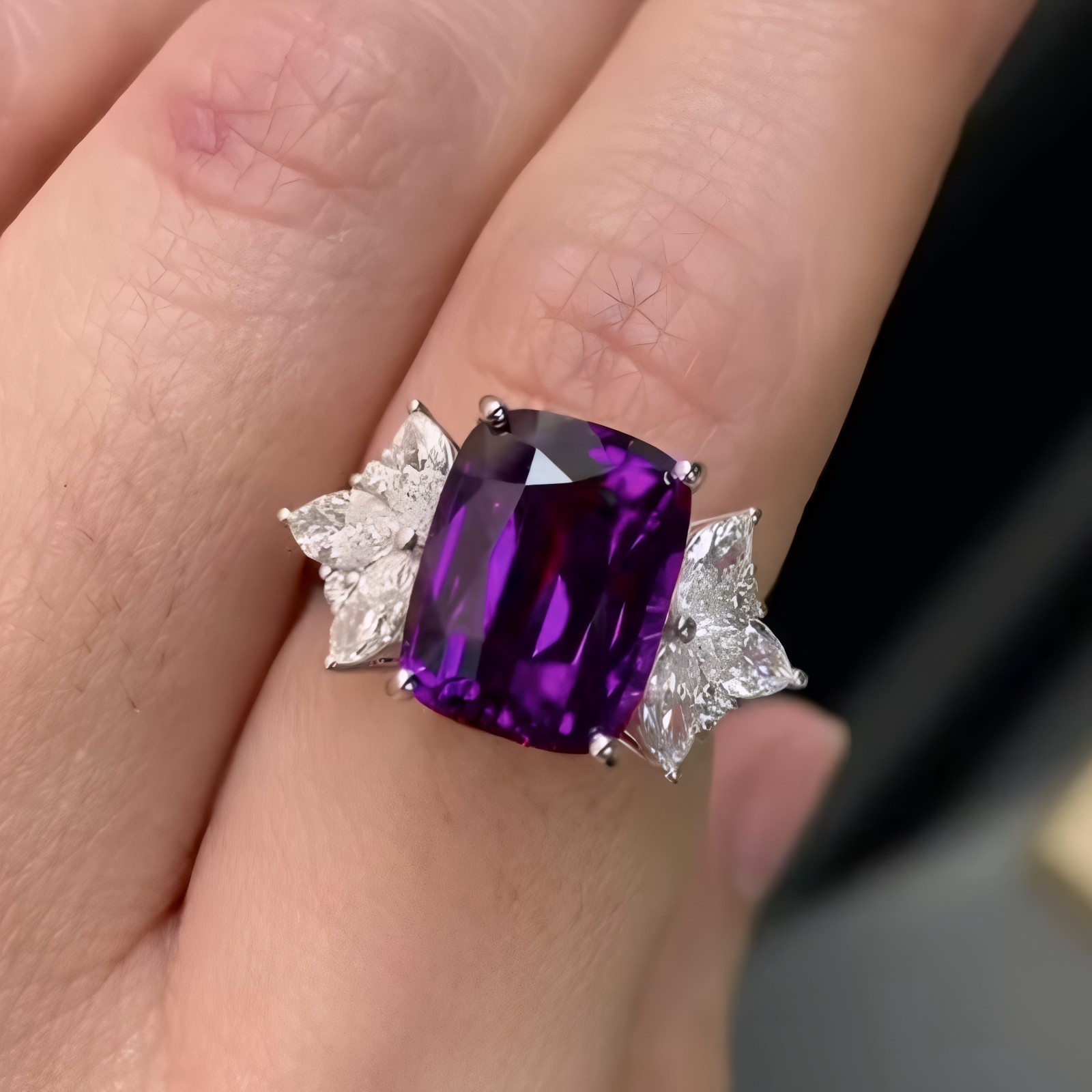 Purple Amethyst Ring Natural Cushion Cut 925 Sterling Silver Elegant Women Gift