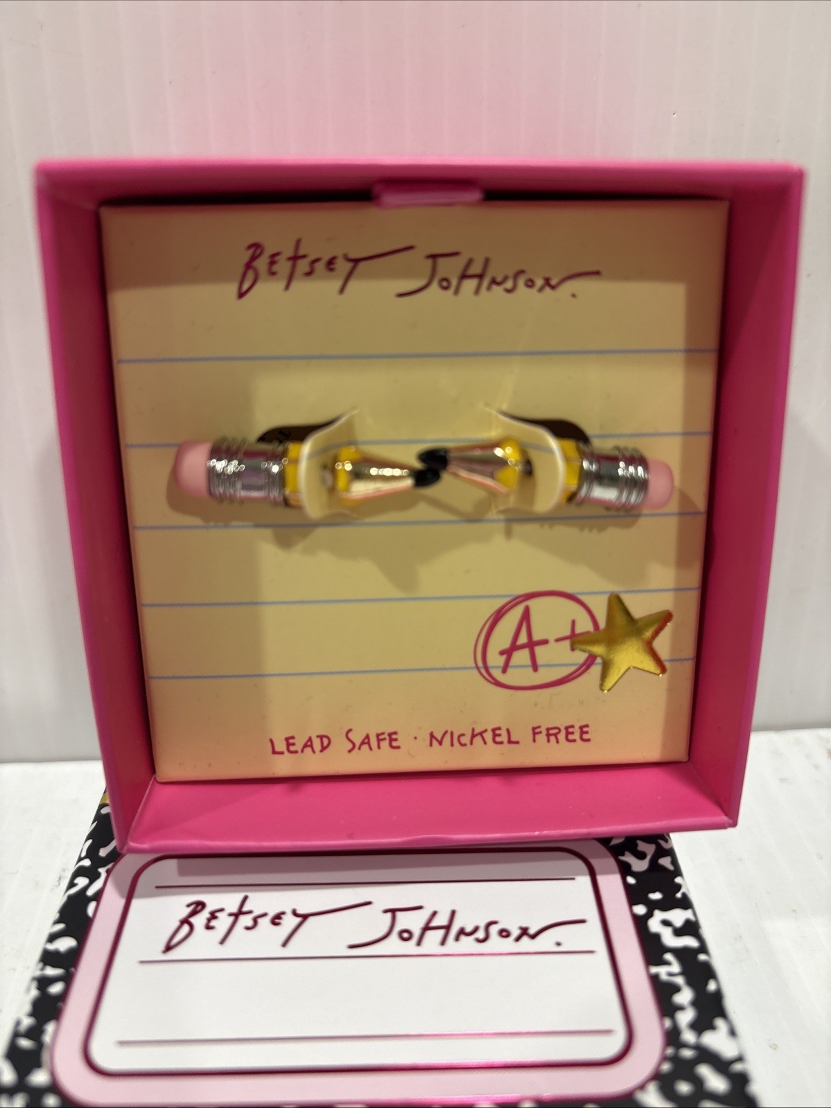 Betsey Johnson Silver Tone & Yellow Enamel Pencil Front Back Stud Earrings NWT