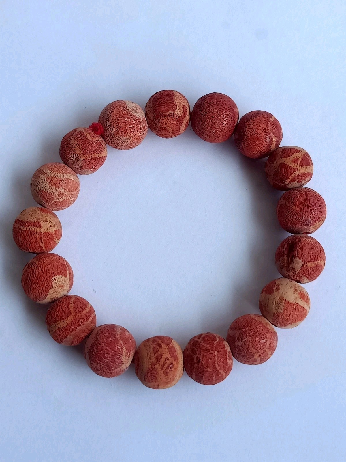 12mm Natural No Treatment Sponge Red Coral Round Stretch Beads Bracelet