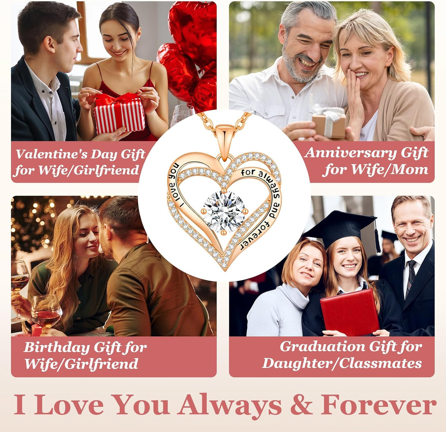 Forever Love Heart Necklaces for Women, Wedding Anniversary, Valentine’S，Birthda