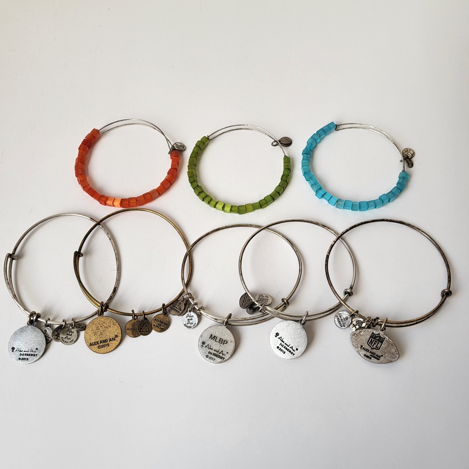 Alex & Ani Energy Lot Of 8 Charm Bracelets Mostly Sports Patriots Bruins Celtics