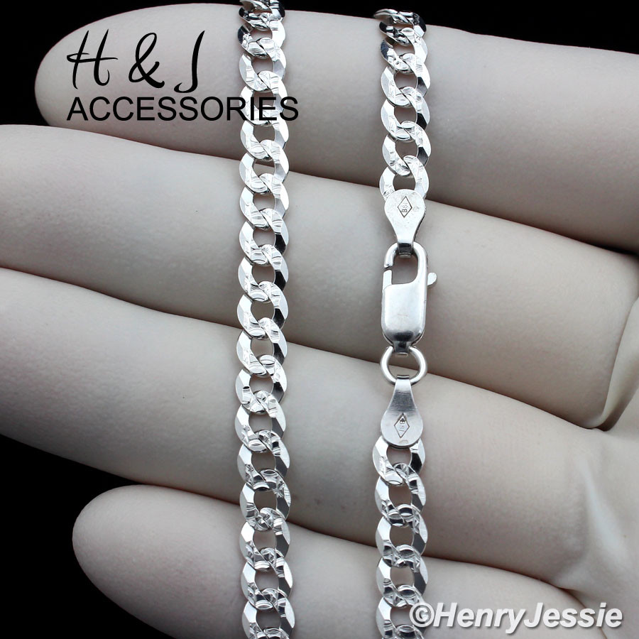 24″MEN 925 STERLING SILVER 4.5MM DIAMOND CUT CUBAN CURB LINK CHAIN NECKLACE*AN17