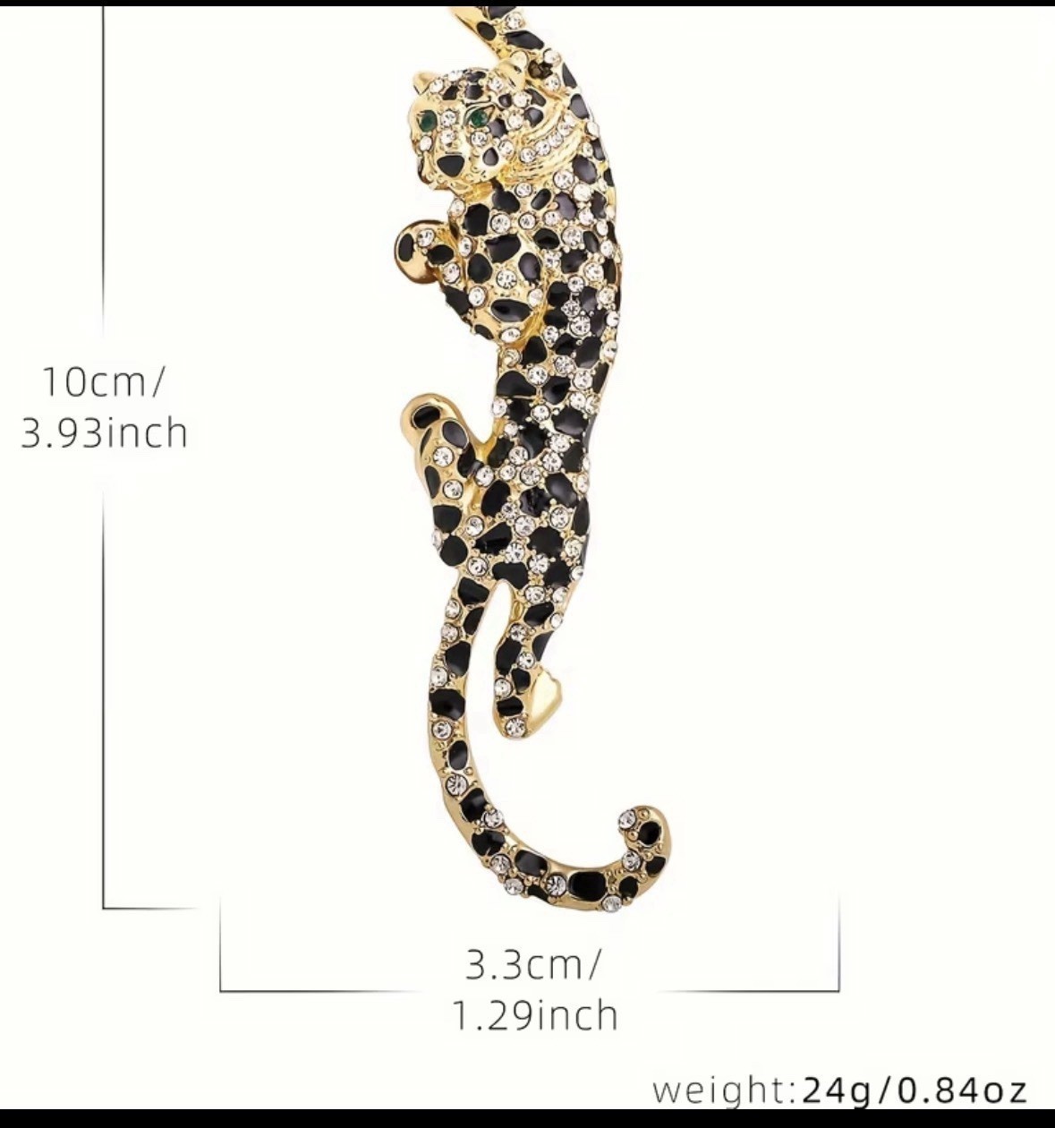 Leopard Panther Brooch Black Rhinestone Gold Tone Animal Statement Pin
