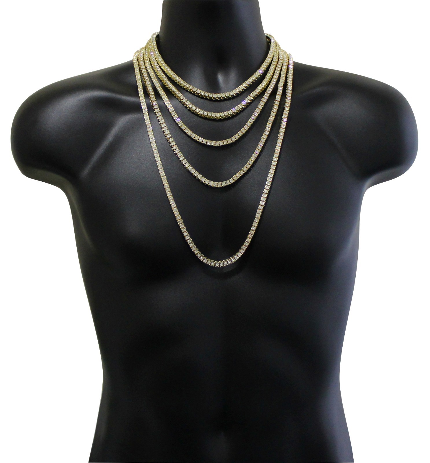 1 Row Tennis Necklace 14k Gold Plated Choker Cubic Zirconia Chain 3.8 – 5.5mm