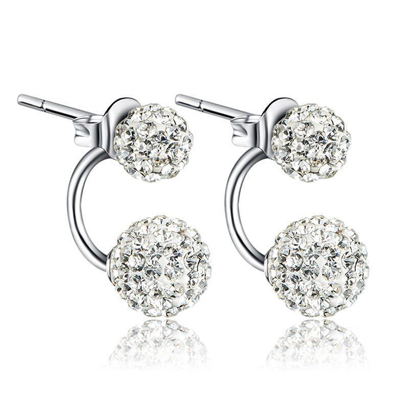 1 Pair Silver Women Lady Jewelry Double Beaded Rhinestone Crystal Stud Earrings