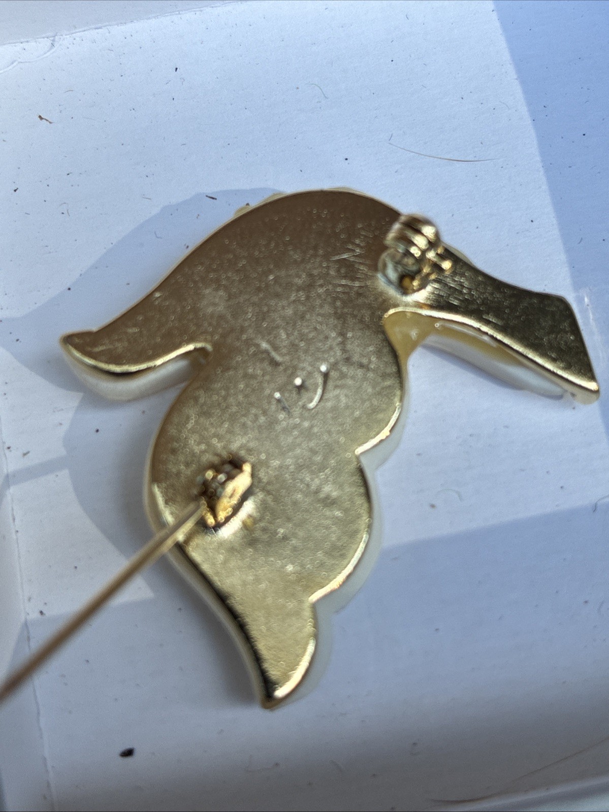Liz Claiborne Mother of Pearl Shell Dove Bird Brooch Mosaic Gold Pin