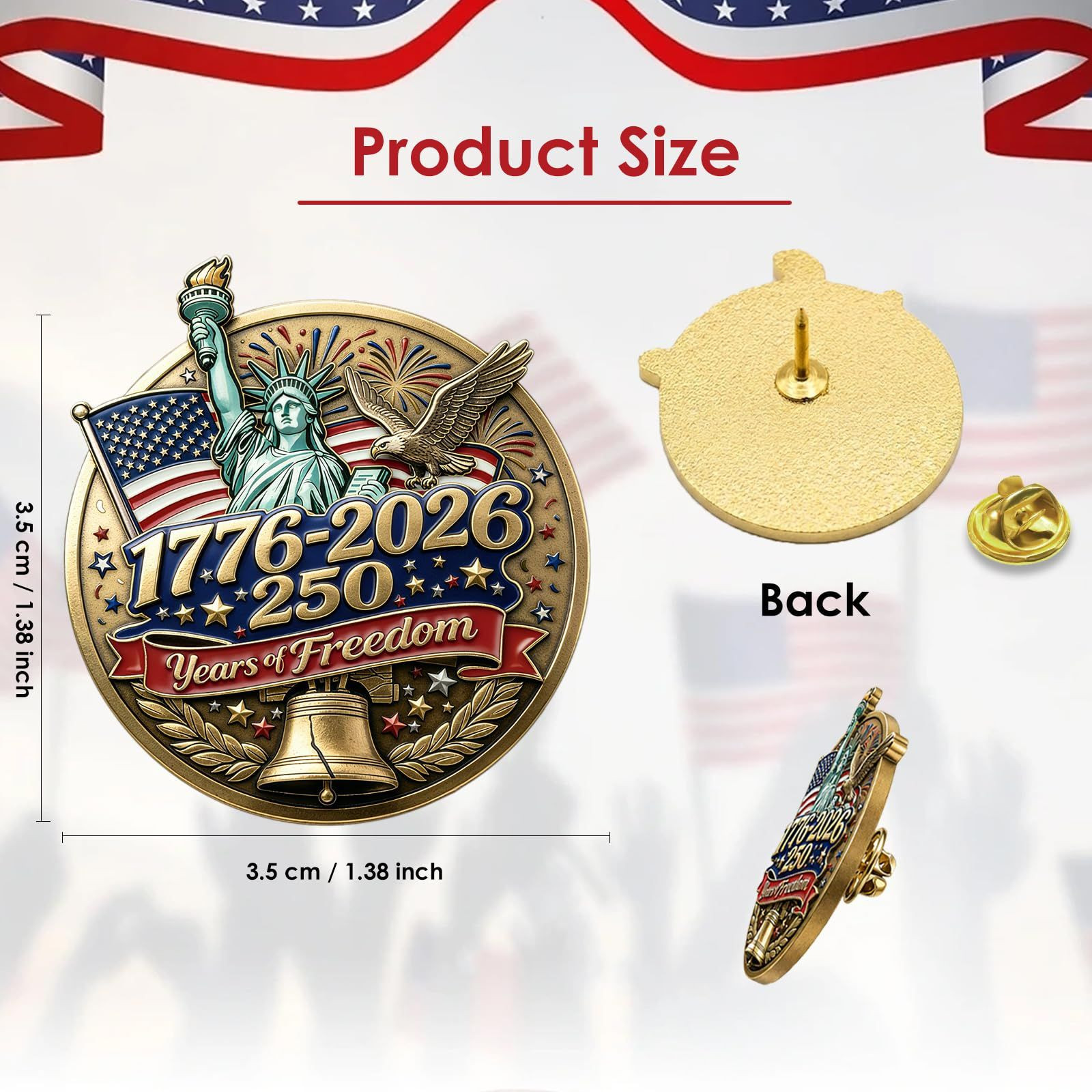 AhfuLife USA Lapel Pins for 250th Anniversary, 1 Pc American 1pcs, 1 Pcs