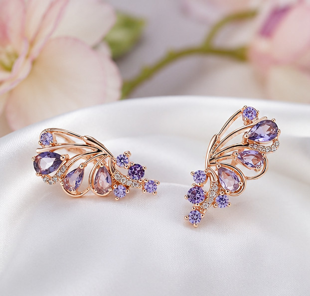 3.00Ct Pear Cut Simulated Amethyst Engagement Stud Earrings 14K Rose Gold Plated