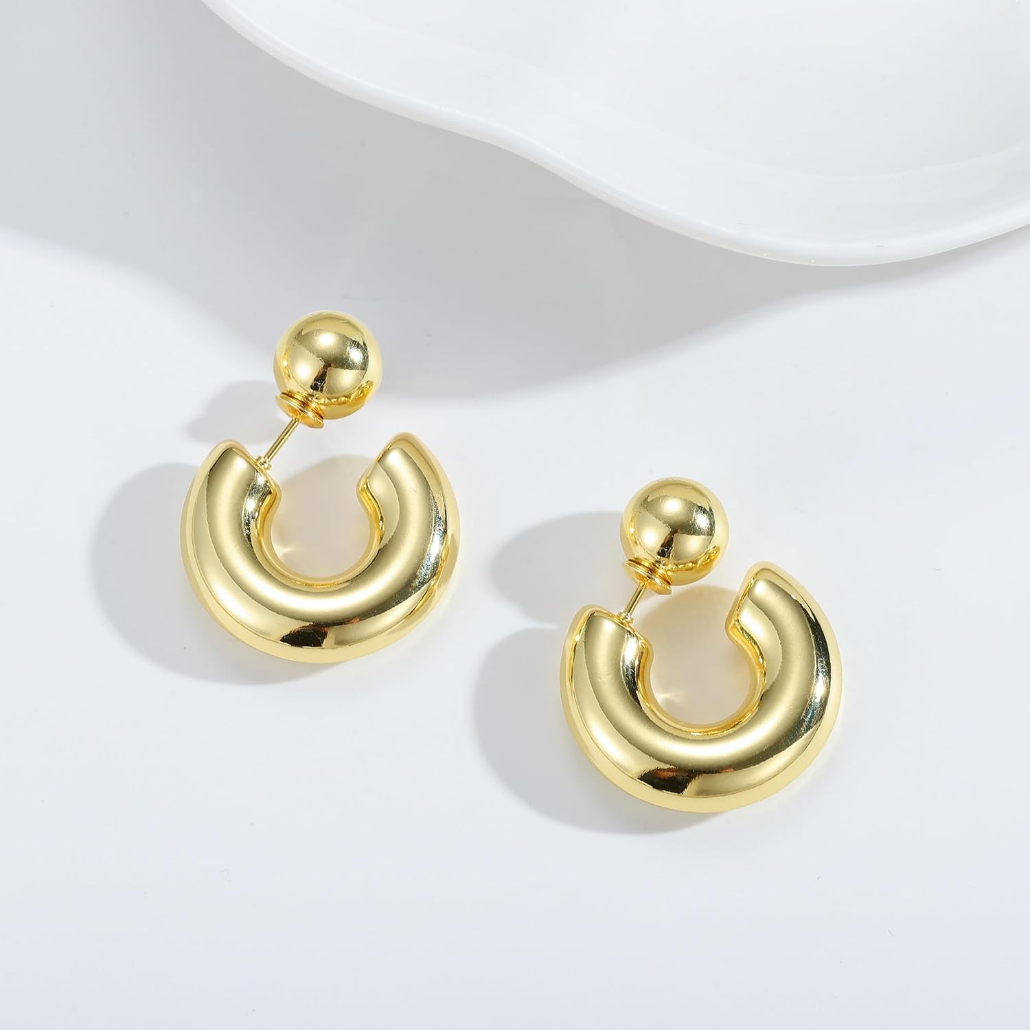 Chunky Gold Earrings for Women Trendy 14K Thick Gold Hoop Earrings Hypoallergeni