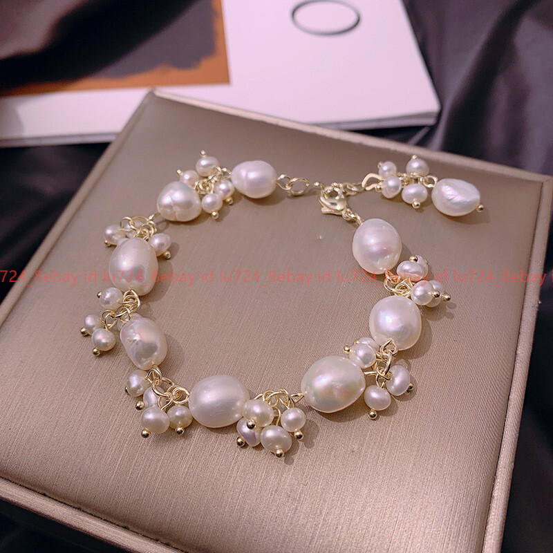 Genuine Natural 11-12mm White Freshwater Baroque Pearl Beads Bracelet 6-9 In