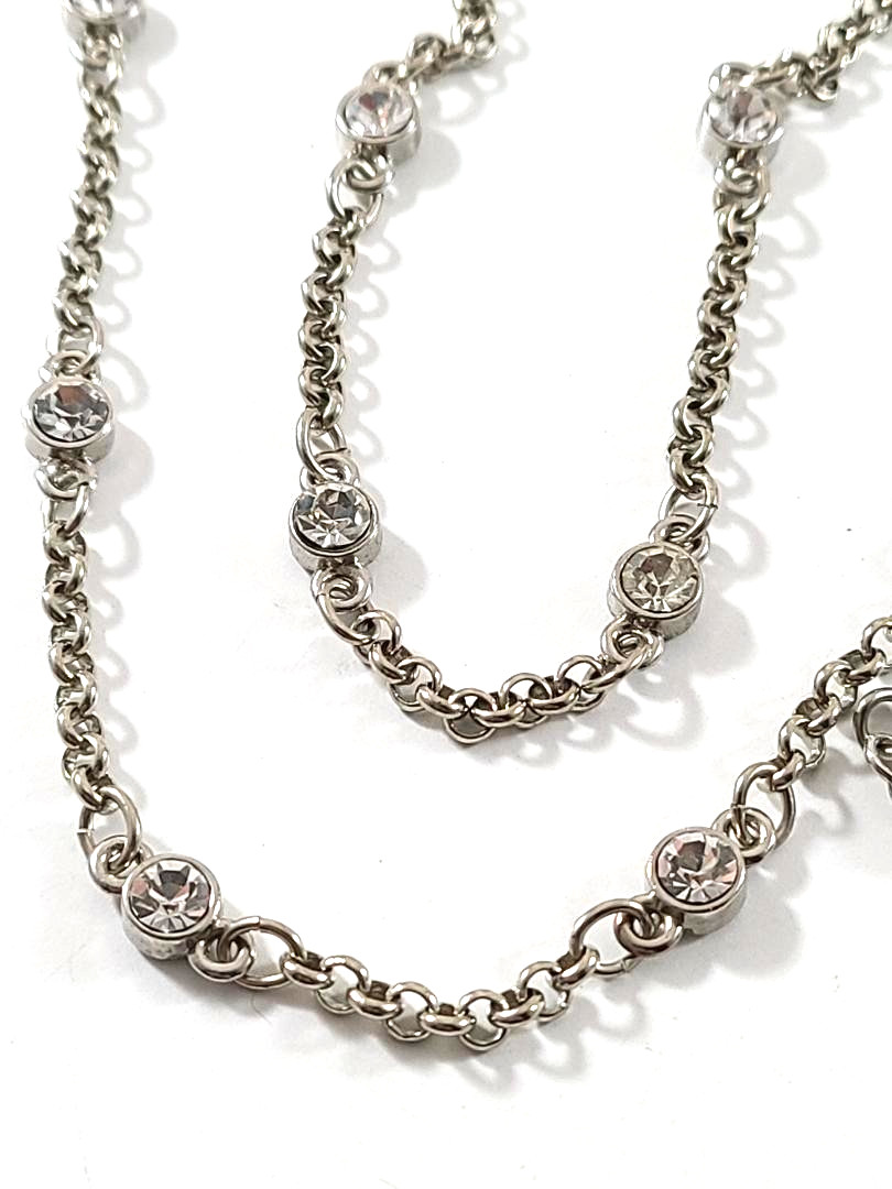 Silver Tone 26 Inch Rhinestone Station Necklace Free Shipping