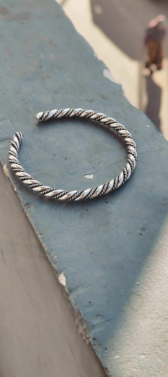 Handmade Twisted Silver Cuff Bracelet, Oxidized Open Bangle, Adjustable Minimal