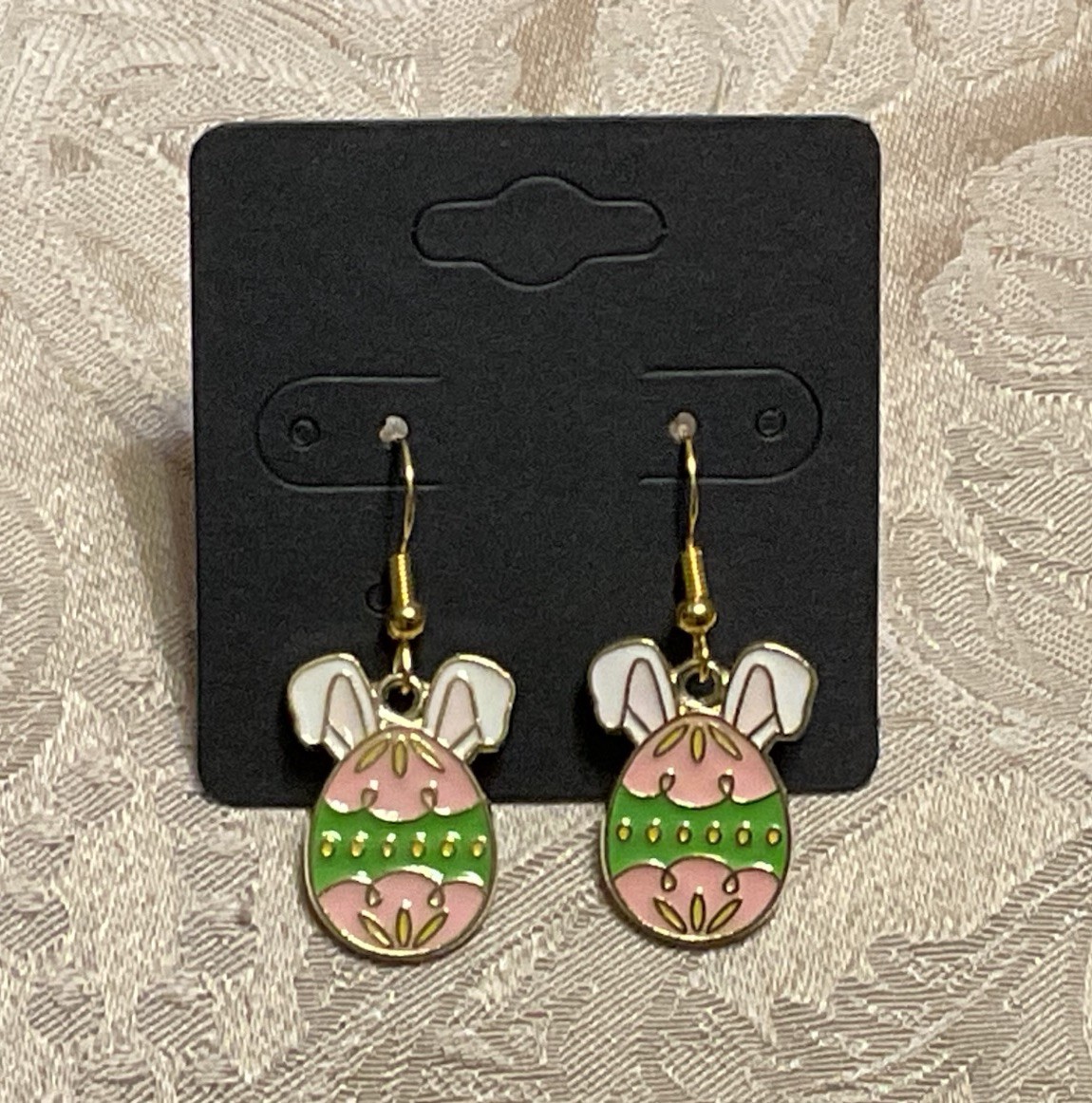 Cute Easter Bunny Eggs Charm Gold Drop Dangle Adorable Fashion Fun Earring Set