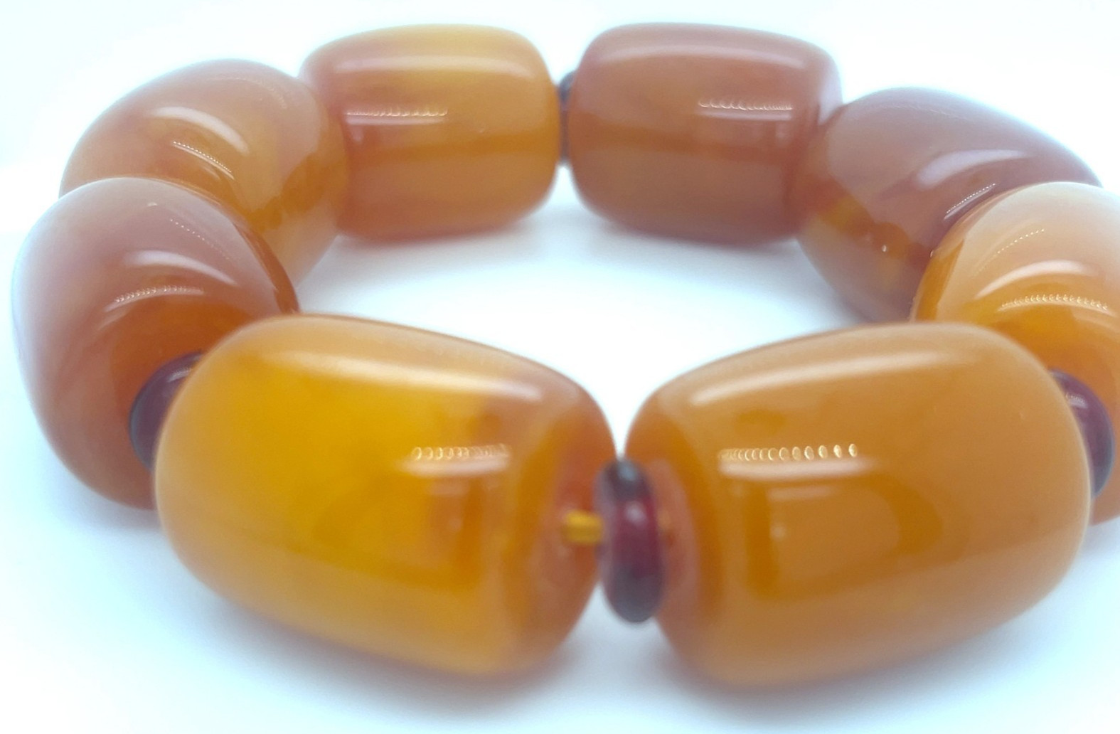 Faux Amber Chunky Stretch Bracelet 25mm Orange Beads Red Spacers 3.5oz
