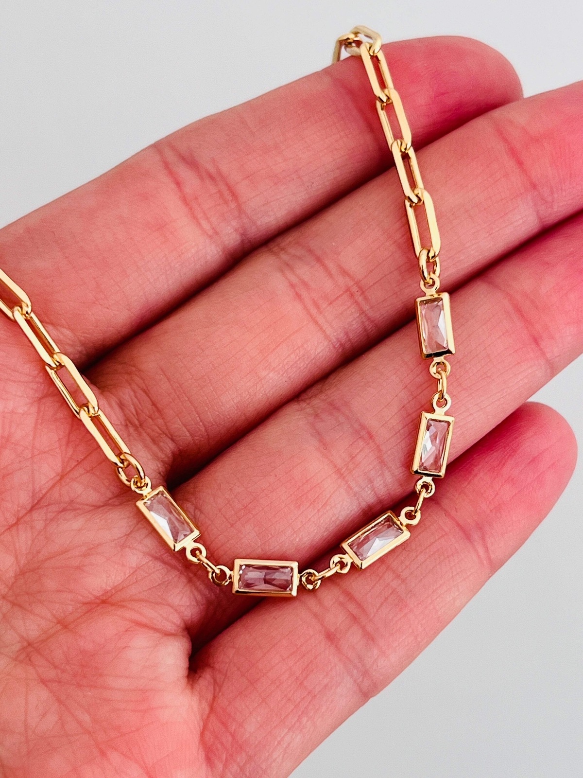 Gold Filled CZ Paperclip Bracelet | 7” + 2” Extender