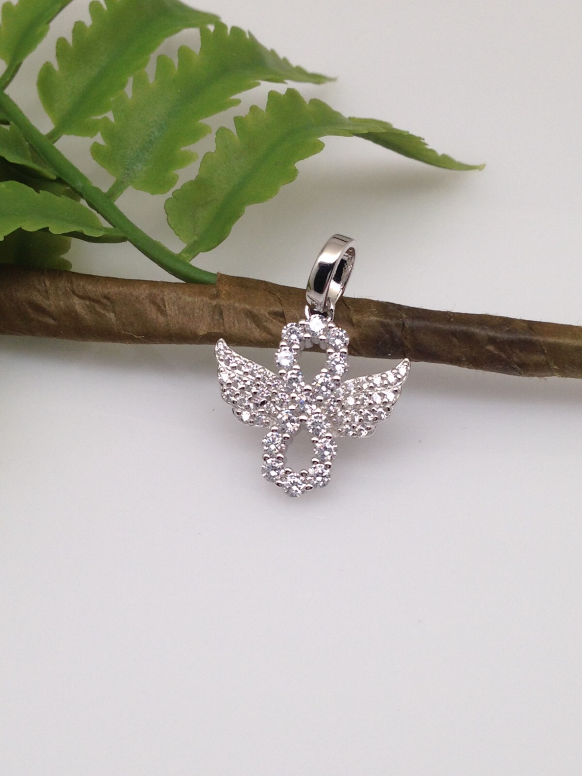 925 Sterling Silver CZ Angel Wings Infinity Pendant Women 15mm0.59″/22mm0.87″
