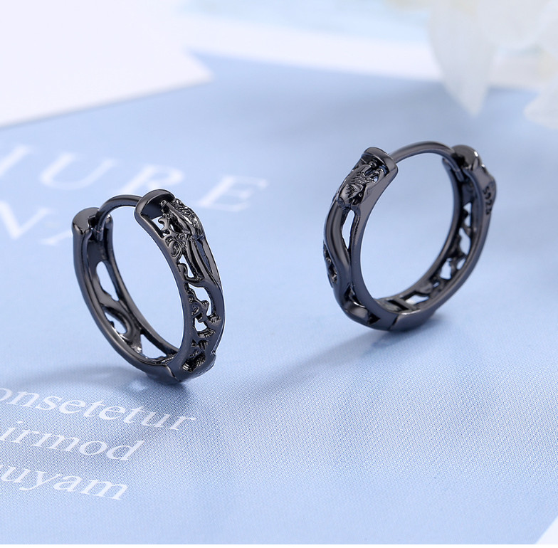Punk Dragon Hollow Small Hoop Earrings Silver Black Filigree Huggie Women Men AF
