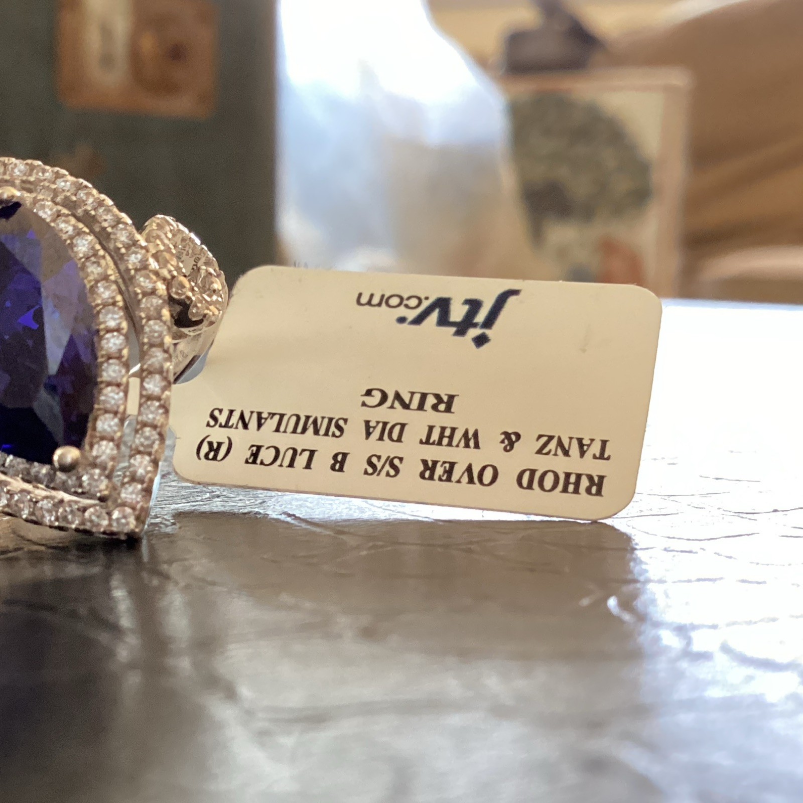Bella Luce Rhodium Over 925 Sterling Silver Sim diamond/Tanzanite Halo Ring Sz 5